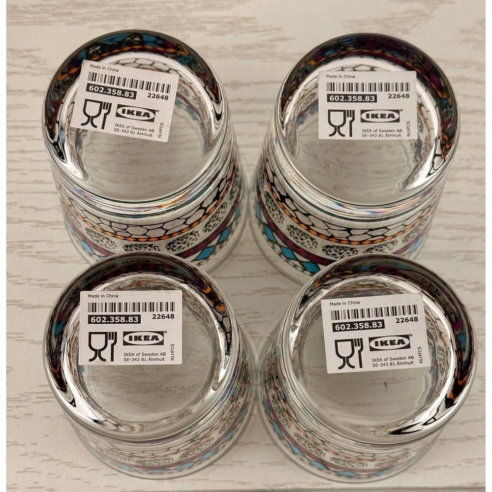 IKEA 4 Piece Tumbler Glass Set Geometric‎ Pattern Tribal Design